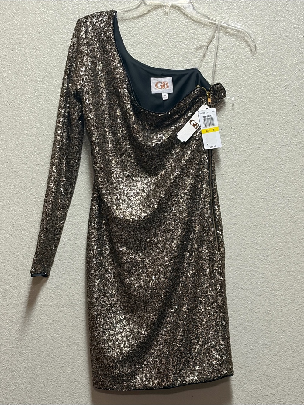Gianni Bini Bronze Sequin One-Shoulder Cocktail Dress
